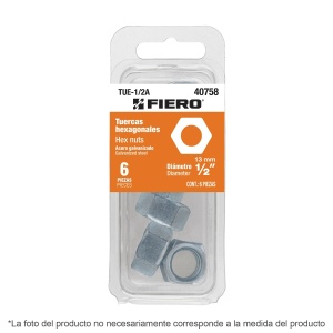 Blíster con 12 tuercas 3/8" hex de acero galvanizado