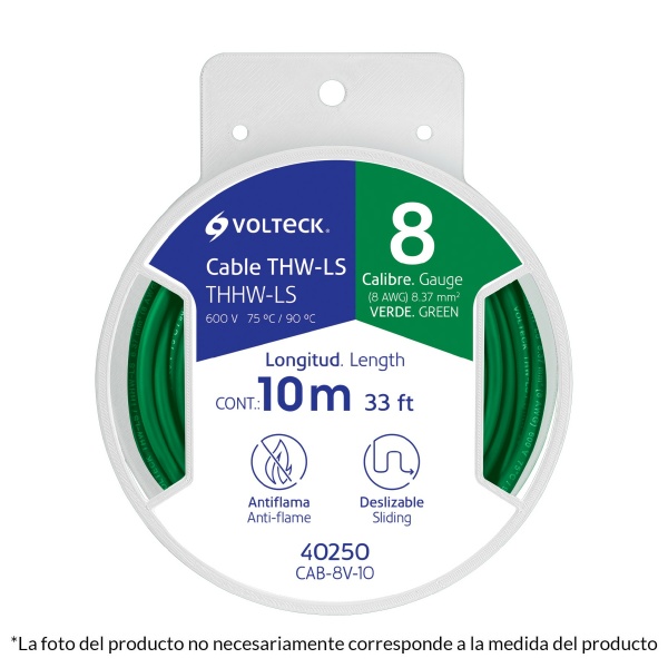 Carrete con 10 m de cable THHW-LS 10 AWG verde