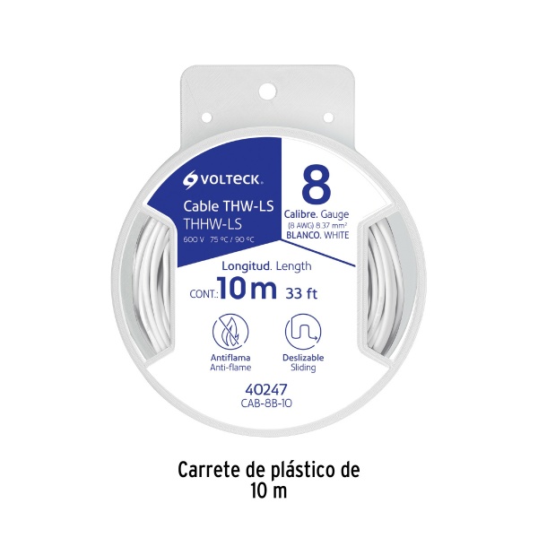 carrete con 10 m de cable thhw ls 8 awg blanco volteckcab 8b 10 e28-ferreteria-de-valle-en-torreon