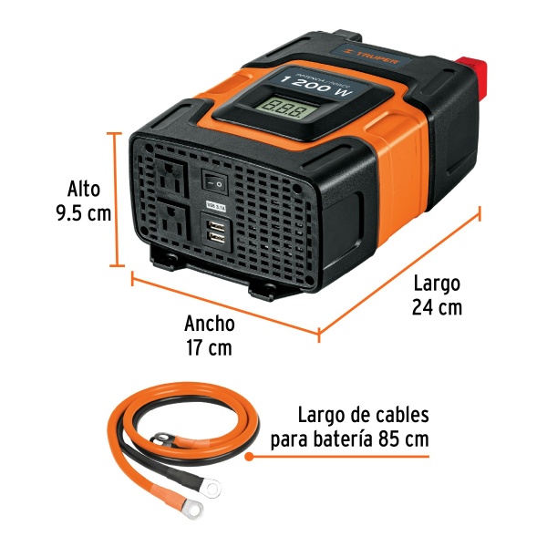 inversor de corriente de 1200 w con puertos usb truperinco 1000 aae-ferreteria-de-valle-en-torreon