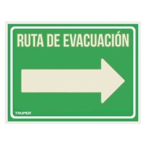 Letrero de señalización "RUTA EVACUACIÓN DERECHA"