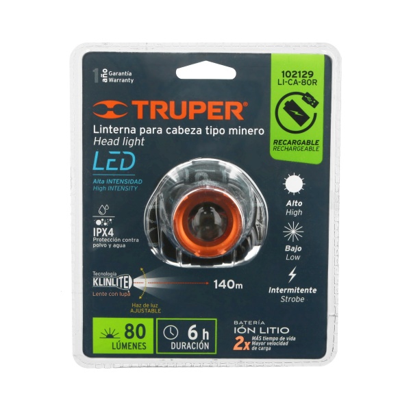 linterna de minero 80 lumenes 1 led recargable truperli ca 80r 99a-ferreteria-de-valle-en-torreon