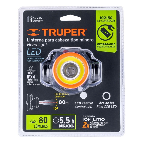 linterna de minero led cob 80 lm recargable truperli ca 80cr 862-ferreteria-de-valle-en-torreon