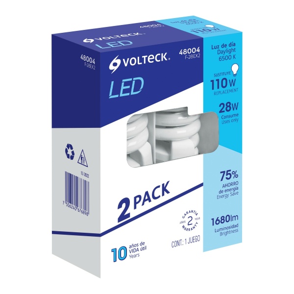 Pack 2 lámparas espiral T4 28 W luz de día