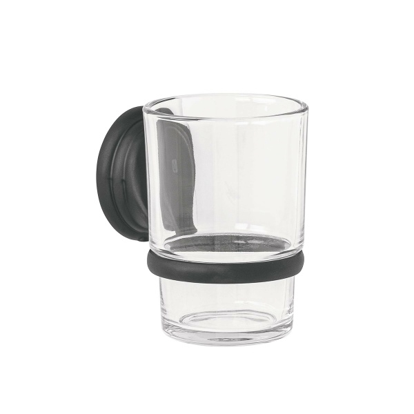 Portavaso cepillero negro con vaso de vidrio