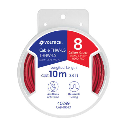 Carrete con 10 m de cable THHW-LS 8 AWG rojo