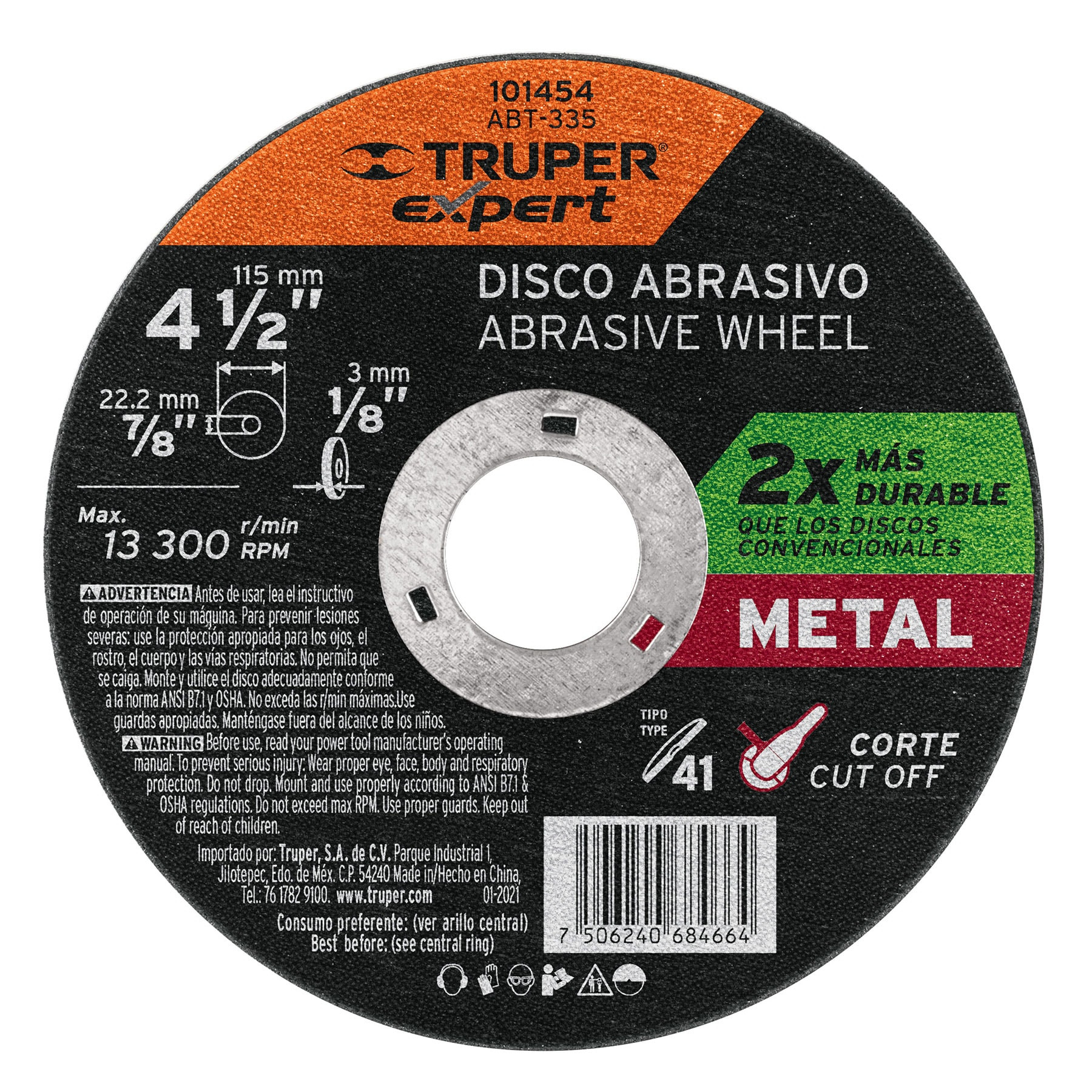 Disco para corte de metal 4-1/2" tipo 41