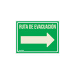 Letrero de señalización "RUTA EVACUACIÓN DERECHA"