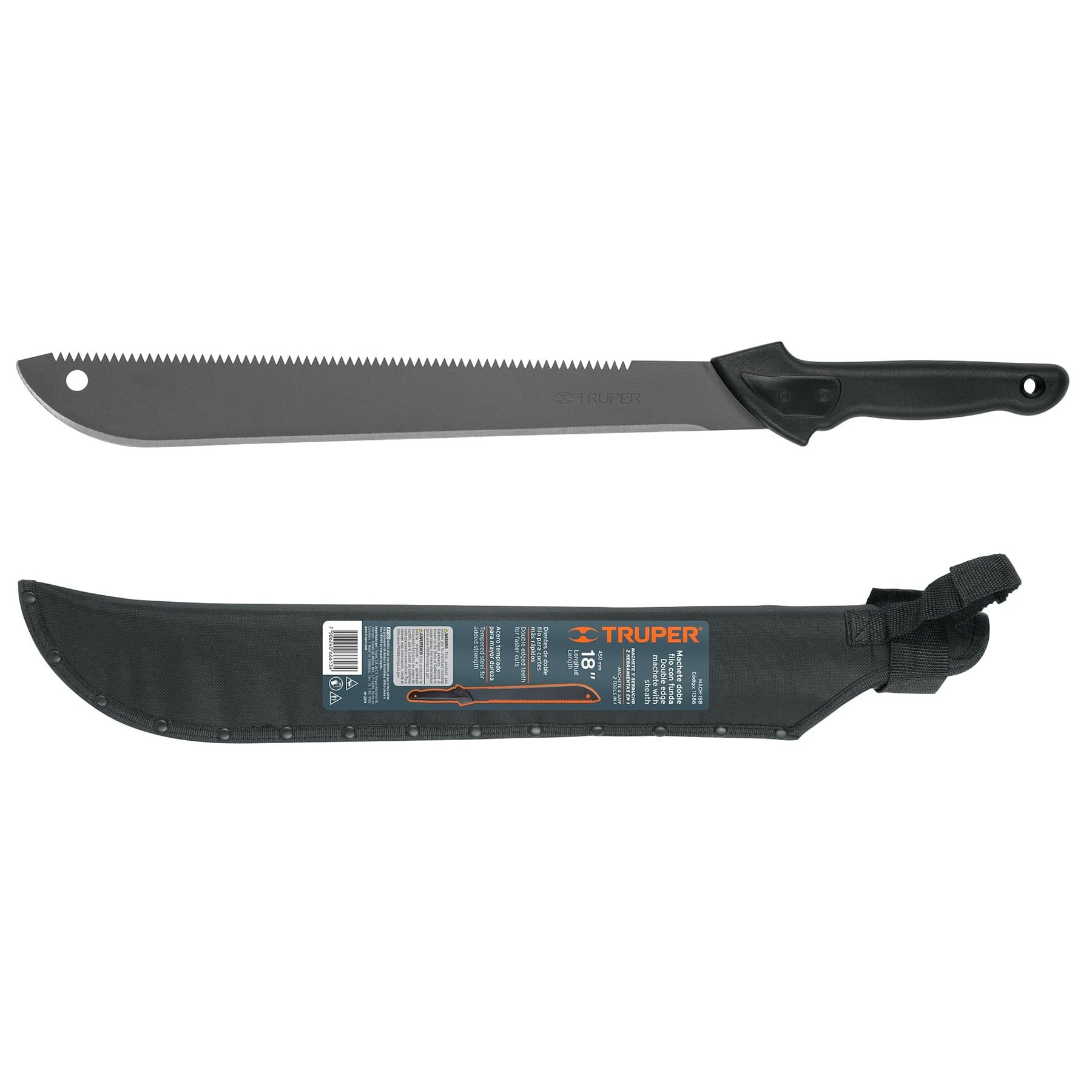 Machete doble filo 18" cacha inyectada