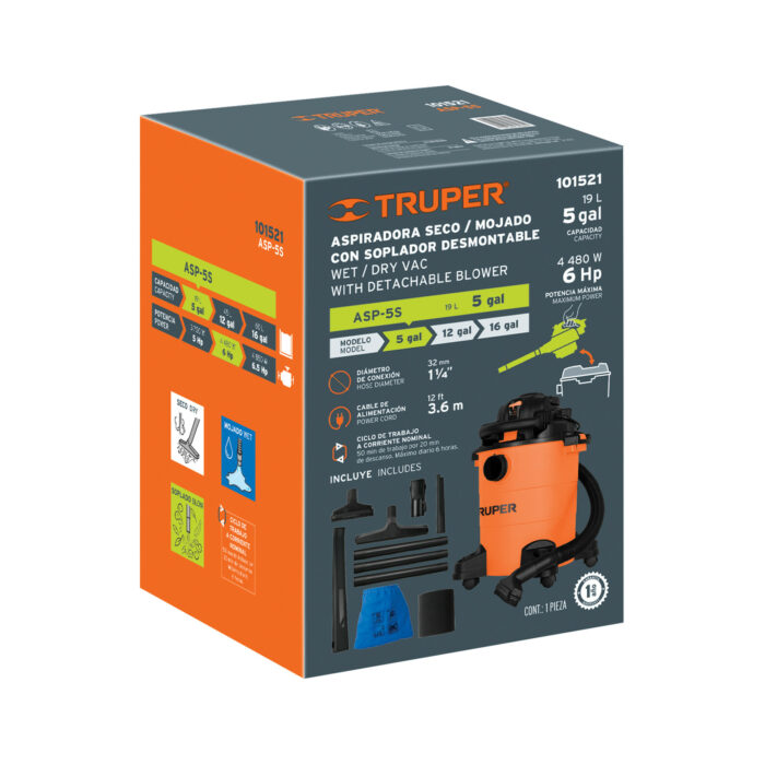 Aspiradora sólidos y líquidos, 5 gal, soplador desmontable aspiradora solidos y liquidos 5 gal soplador desmontableasp 5s 2f9