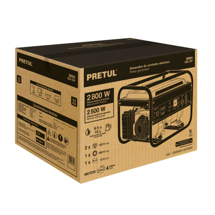 Generador portátil 2.5 kW motor a gasolina, PRETUL generador portatil 2 5 kw motor a gasolina pretulgen 25p f27