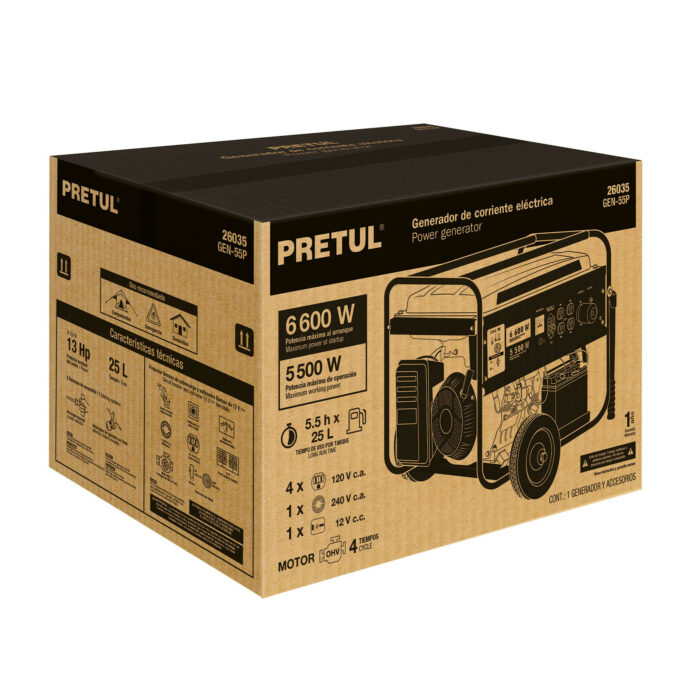 Generador portátil 5.5 kW motor a gasolina, PRETUL generador portatil 5 5 kw motor a gasolina pretulgen 55p 4d4