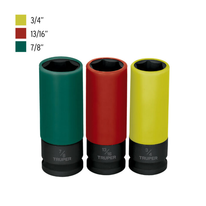 Juego 3 dados largos 1/2" impacto protección plástica 6p std juego 3 dados largos 1 2 impacto proteccion plastica 6p stdjdi 1 2x3lp 2a1