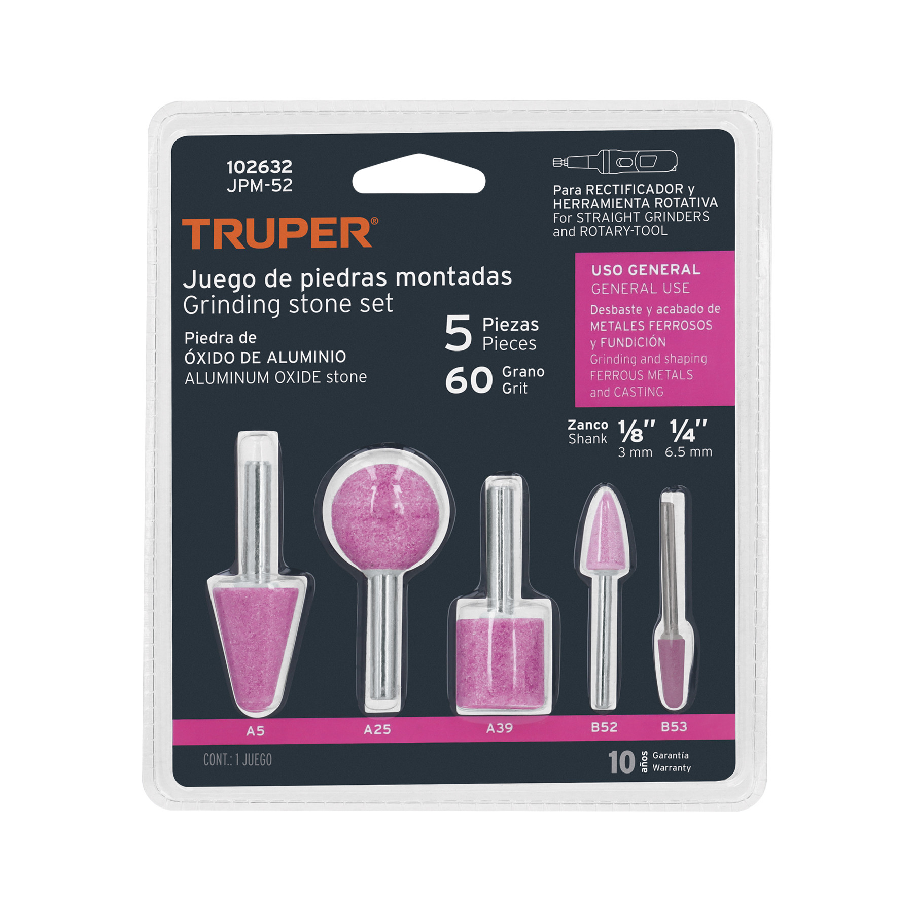 Juego de 5 piedras montadas zanco 1/4" y 1/8" Juego de 5 piedras montadas zanco 1/4" y 1/8"