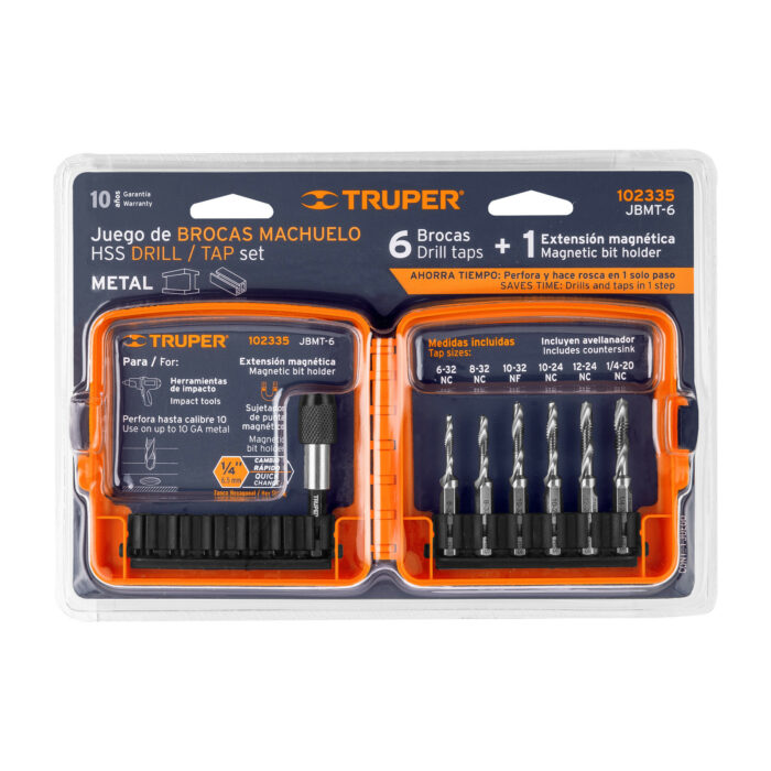 Juego de 6 brocas HSS con machuelo para metal, Truper juego de 6 brocas hss con machuelo para metal truperjbmt 6 e2d