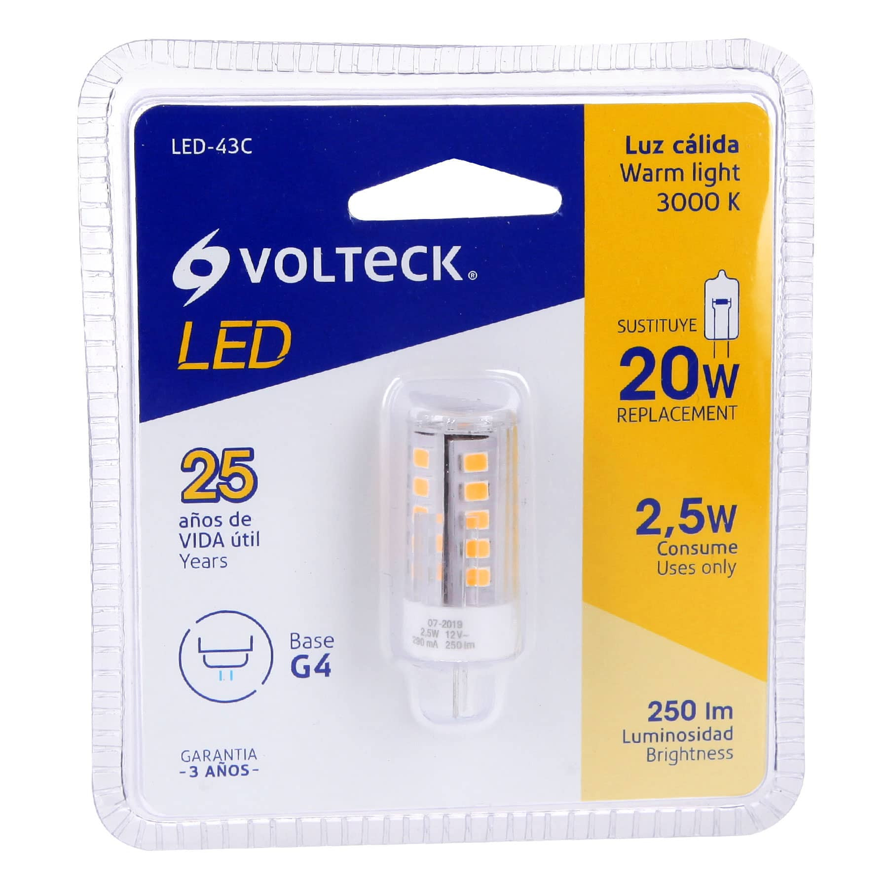 Lámpara de LED tipo cápsula 3 W base G4 luz cálida, blíster lampara de led tipo capsula 3 w base g4 luz calida blisterled 43c 4ab