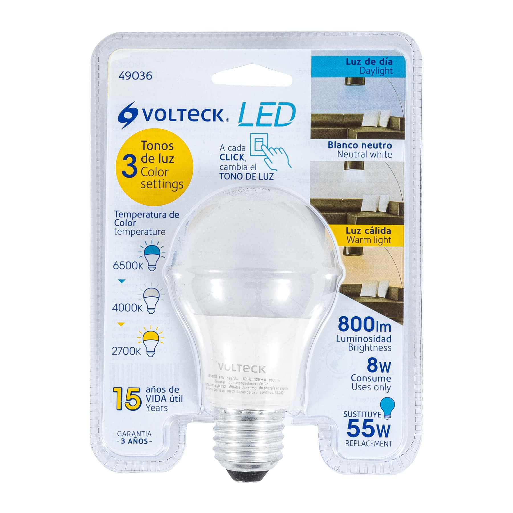 Lámpara LED tipo bulbo con 3 tonos de luz, blíster lampara led tipo bulbo con 3 tonos de luz blisterled 603t bd6