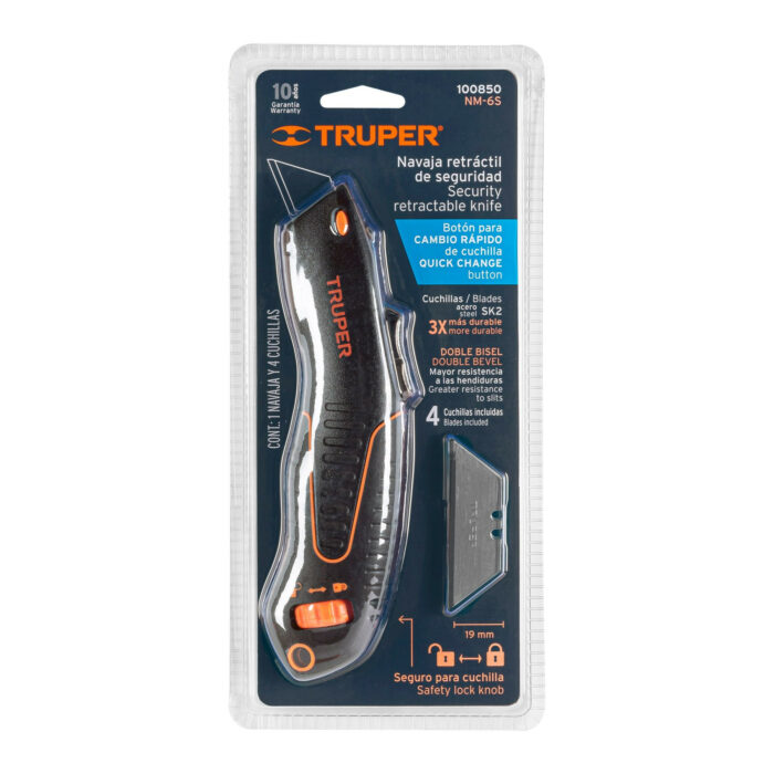 Navaja auto-retráctil de seguridad 7", Truper navaja auto retractil de seguridad 7 trupernm 6s 13b