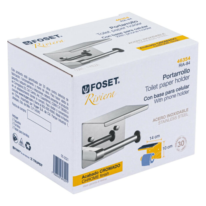 Portarrollo cromo con soporte para celular, Foset portarrollo cromo con soporte para celular fosetria 84 56f