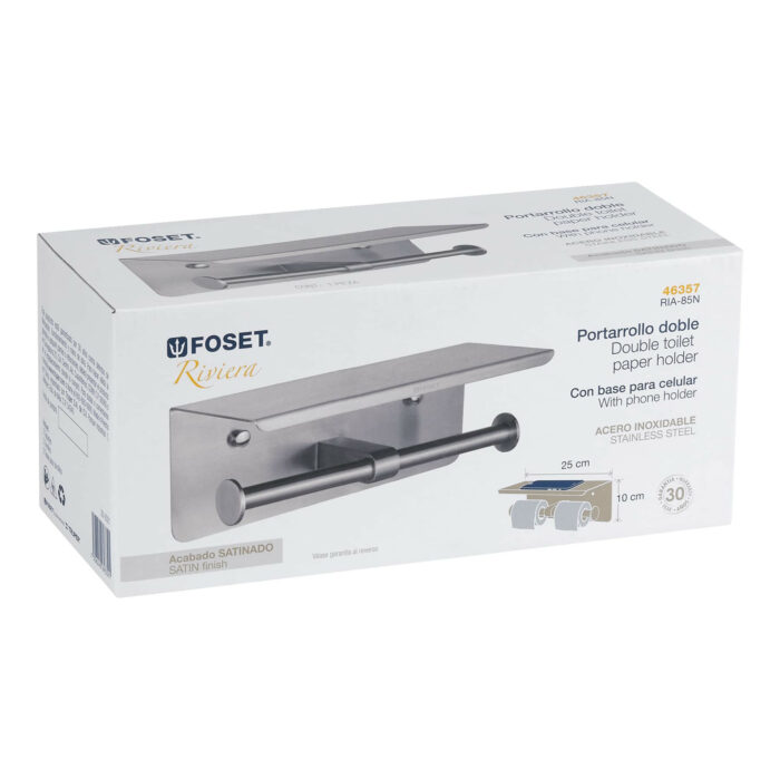 Portarrollo doble en satín con soporte para celular, Foset portarrollo doble en satin con soporte para celular fosetria 85n 69f