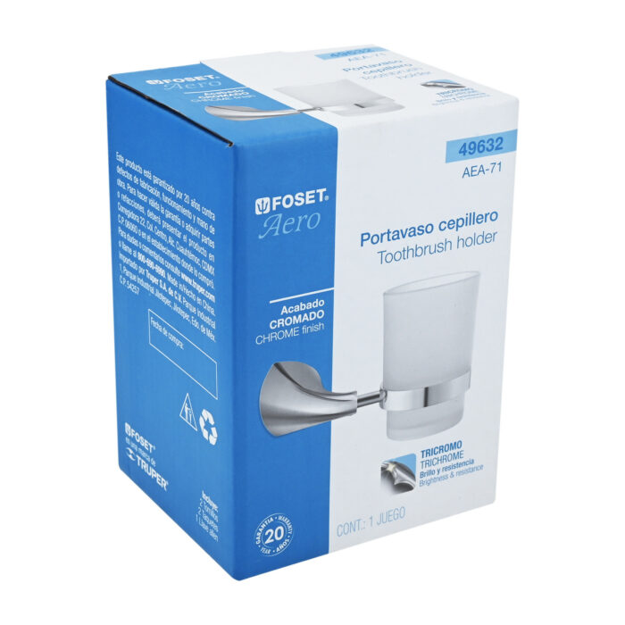 Portavaso cepillero metálico con vaso de vidrio, Foset portavaso cepillero metalico con vaso de vidrio fosetaea 71 495