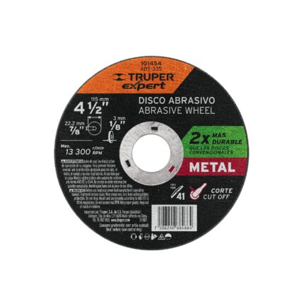 Disco para corte de metal 4-1/2" tipo 41, Truper Expert