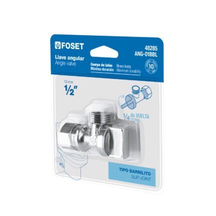 Llave angular 1/2" x 1/2", 1/4 de vuelta, barrilito, blíster