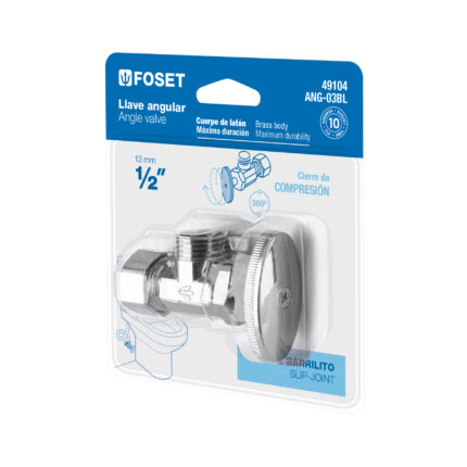 Llave angular 1/2" x 1/2" compresión tipo barrilito, blíster