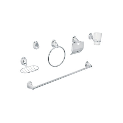 Juego de 6 accesorios p/baño cromo chapetón ovalado, Foset