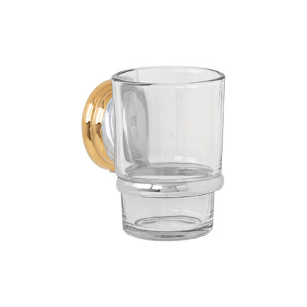 Portavaso cepillero cromo-oro con vaso de vidrio, Foset Aqua