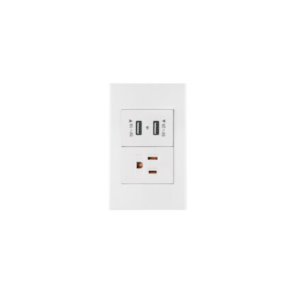 Placa armada 1contacto, 2puertos USB, 1.5mod,Española,blanco