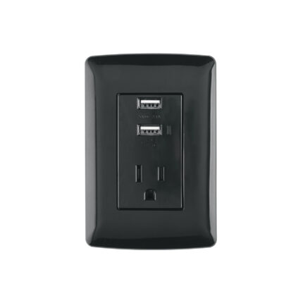 Contacto aterrizado + 2 puertos USB, negro, línea Italiana