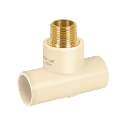 Tee de CPVC 1/2' rosca central macho inserto latón, FOSET