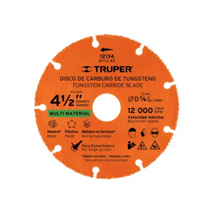 Disco 4-1/2" multimaterial de carburo de tungsteno, Truper