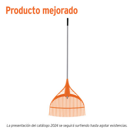 Escoba plástica flex. p/jardín, 26 dientes, mango acero 54"