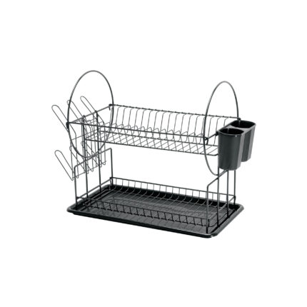 Escurridor negro de acero con 2 niveles para trastes