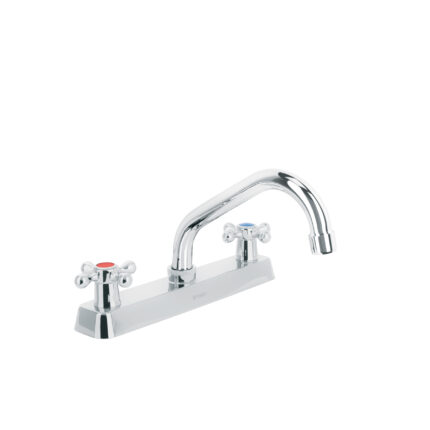 Mezcladora 8" p/fregadero, cuello corto, manerales cruceta