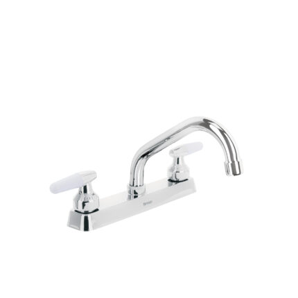 Mezcladora 8" p/fregadero, cuello corto, manerales cono