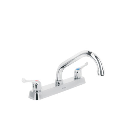 Mezcladora 8" p/fregadero, cuello corto, manerales palanca