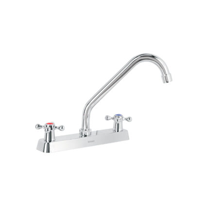 Mezcladora 8" p/fregadero, cuello largo, manerales cruceta