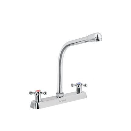 Mezcladora 8" p/fregadero, cuello cobra, manerales cruceta