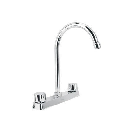 Mezcladora curva 8" p/fregadero, manerales hex cart cerámico