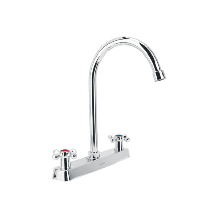 Mezcladora 8" p/fregadero, cuello curvo, manerales cruceta