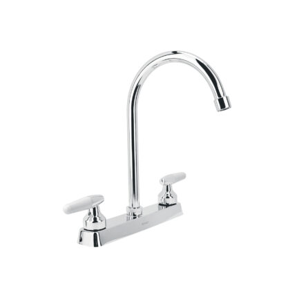 Mezcladora 8" p/fregadero, cuello curvo, manerales cono