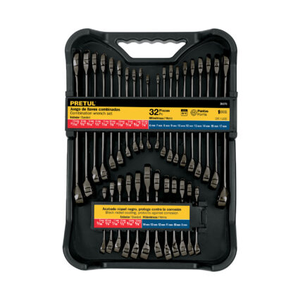 Juego de 32 llaves combinadas std y mm, gun metal, Pretul