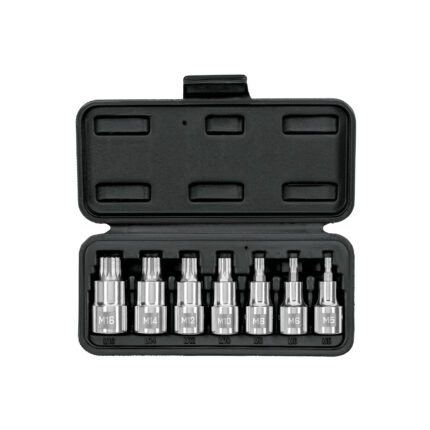 Juego de 7 dados cuadro 1/2" punta corta bristol, en estuche