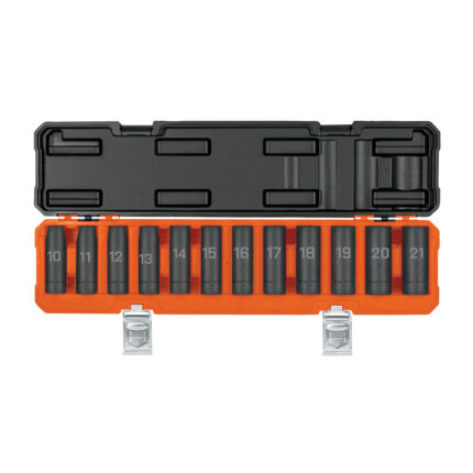 Juego de 12 dados largos de impacto cuadro 1/2', 6 puntas mm