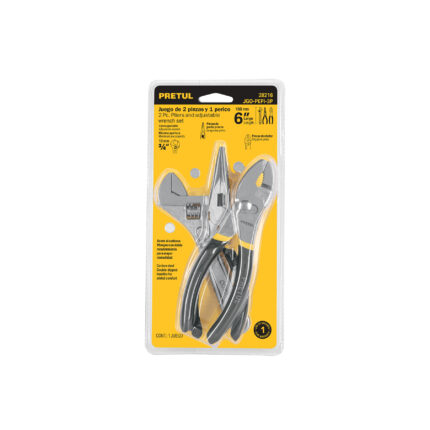 Juego de 2 pinzas y 1 llave ajustable mango de vinil, Pretul