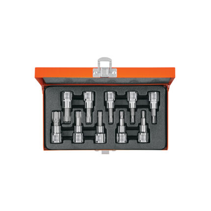 Juego de 10 dados cuadro 3/8" punta torx, estuche metálico