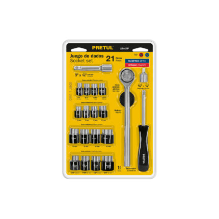 Juego de 21 herramientas 1/4" y 3/8" para mecánico, Pretul